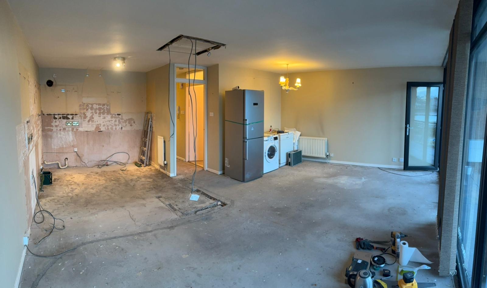 The same room with the new lighting installed and switched on